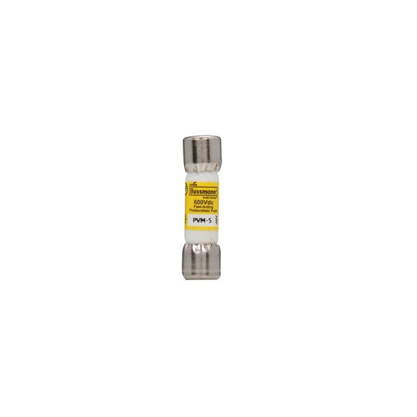 Midget Fuse, Photovoltaic, 600 Vdc, 50 kAIC interrupt rating, Fast acting class, Fuse Holder and Block mounting, Ferrule end X ferrule end connection, 5A current rating, 50 kA DC breaking capacity, .41 in diameter image 2