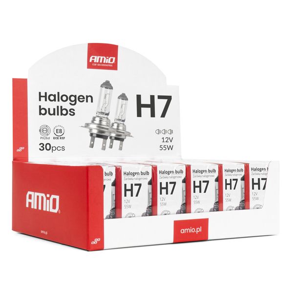 H7 halogen bulb set 12V 55W UV filter (E8) 30pcs. AMIO-04399 image 1