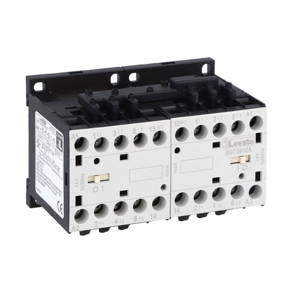 Reversing contactor assembly, AC coil, built-in interlock with power wiring only, 9A AC3 in AC, 4kW. Coil voltage 110VAC 50/60Hz image 1