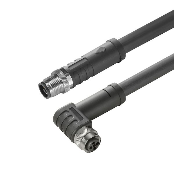 Power cable, Connecting line, M12 / M12, Number of poles : 4, 3 m, pin, straight - socket, 90&deg;, Shielded: No, LED: No, Sheath material: PUR, Halogen: No image 1
