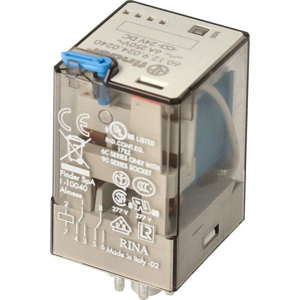 Rel. 2CO 6A/24VDC/Agni/Bifurcated contacts/Test button/Mech.ind (60.12.9.024.0240) image 3