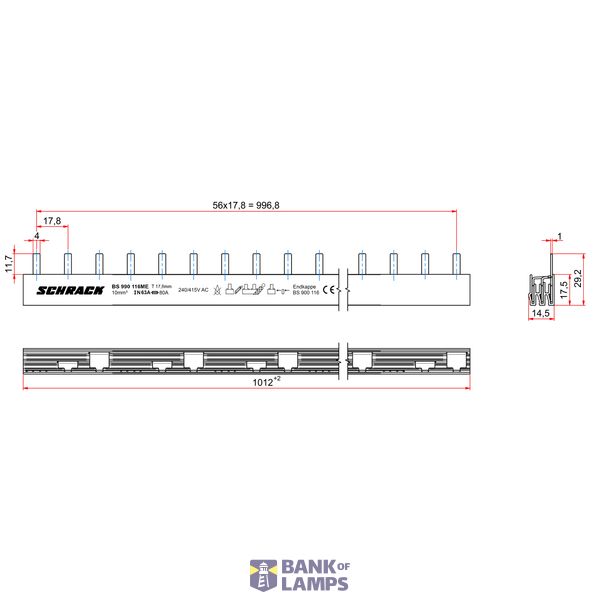 Busbar Pin Version, 3-pole, 10mmý, N-Conductor, blue, 1m image 2