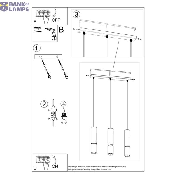HANGING LAMP LOOPEZ 3L BLACK/CHROME GU10 3X40W IP20 image 6