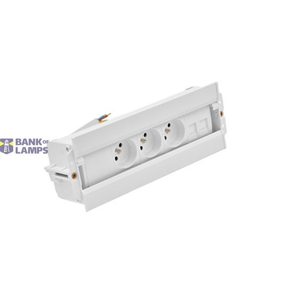 Mediaport Spinner: 3x250V E type + 2xRJ45 plate with Keystone mounting; 10 cm cable; white image 1