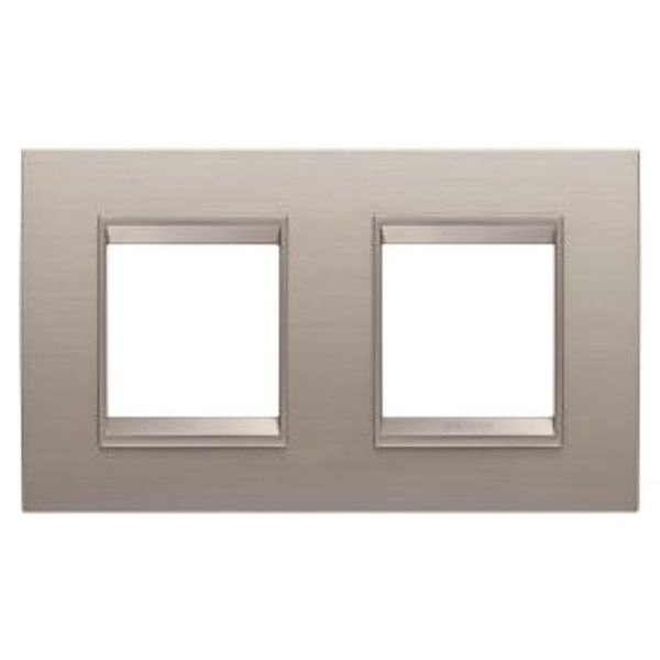 LUX INTERNATIONAL PLATE - IN METAL - 2+2 MODULES HORIZONTAL - BRUSHED ALUMINIUM - INNER FRAME MATT LIGHT BRONZE - CHORUSMART image 1