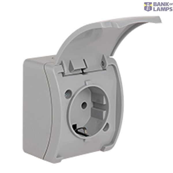 VG-1 Koala Single Socket 2P+Z SCHUKO surface mounted IP44 gray with gray flap VG 181-03 image 1