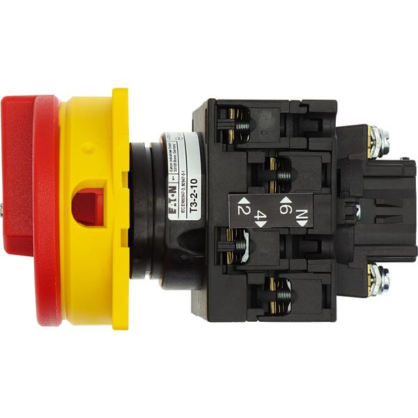 T3-2-10/EA/SVB Main switch, T3, 32 A, flush mounting, 2 contact unit(s), 3 pole + N, Emergency switching off function, With red rotary handle and yellow locking ring image 40