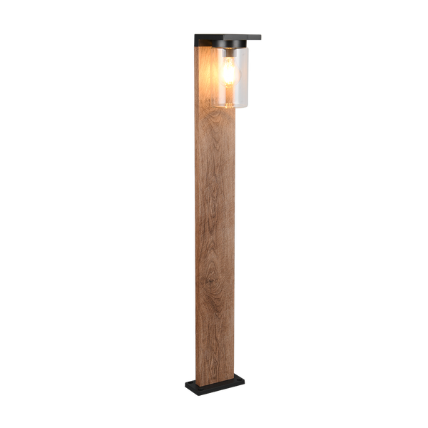Ardila pole lamp 100 cm E27 wood/matt black dusk sensor image 1