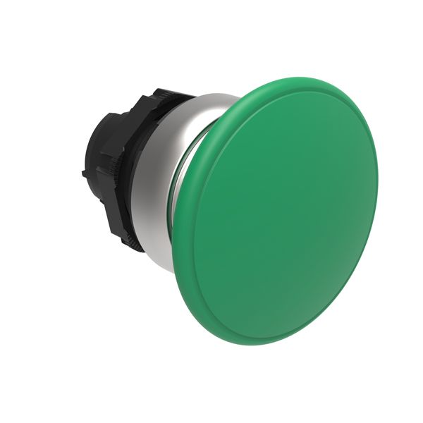 Mushroom head pushbutton actuator Ø22mm Platinum series chromed plastic, spring return, Ø40mm. Green image 1