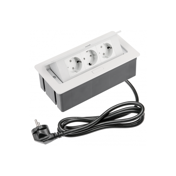 Furniture socket SOFT, 3xSHUKO, cable 1.5 m, white image 1