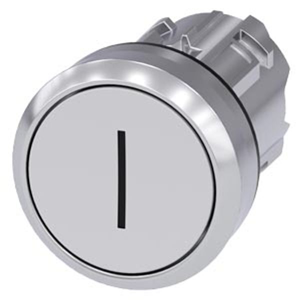 Pushbutton, 22 mm, round, metal, high gloss, white, labeling: I, button image 1