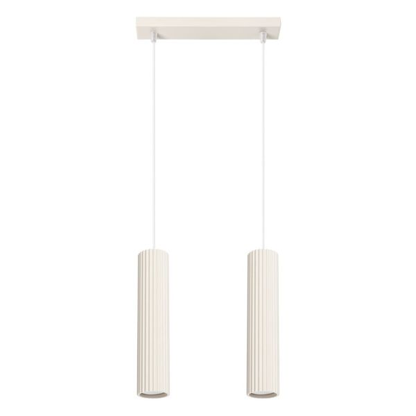 HANGING LAMP WITH TWO HANGS AND BEIGE GROOVED LAMPSHADES, CARBON SERIES image 1