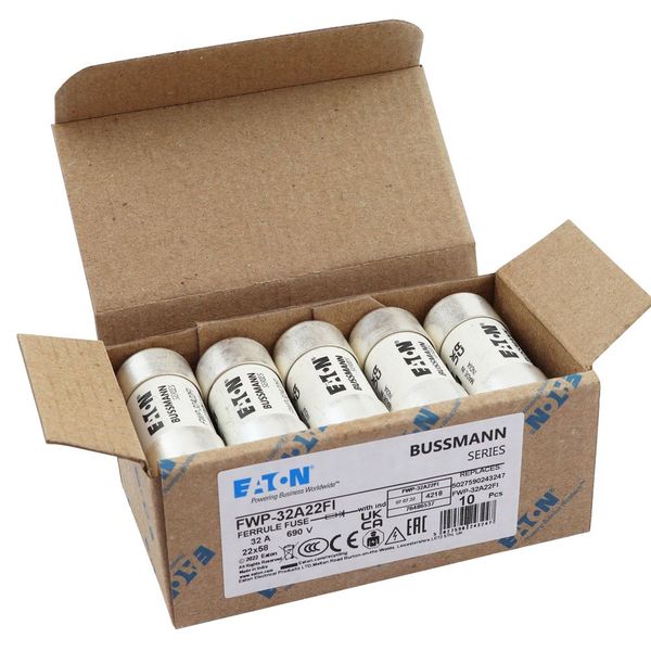 Fuse-link, high speed, 32 A, AC 700 V, 22 x 58 mm, aR, UL, with striker image 2
