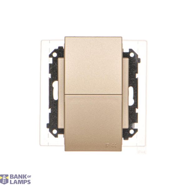 Double socket outlet with pin earthing IP44 with sealing (module), same color flap and cover, module, 16A, quick connection, champagne matt image 1
