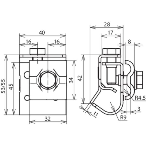 Gutter clamp Cu f. bead 16-22mm with double cleat for Rd 8-10mm image 2