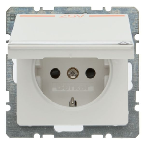 Schuko socket with cover and label holder, Q.1/Q.3 polar white, velvety image 1
