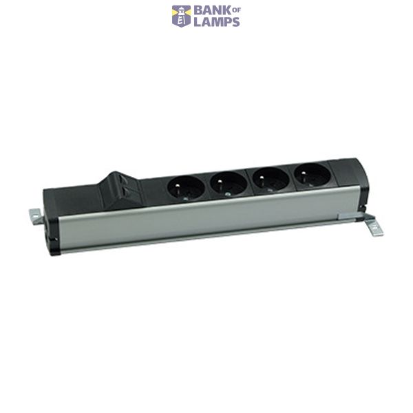 Standard power strip set: 4x250V type E + 2xRJ45 plate with Keystone mounting, screw, aluminum black image 1