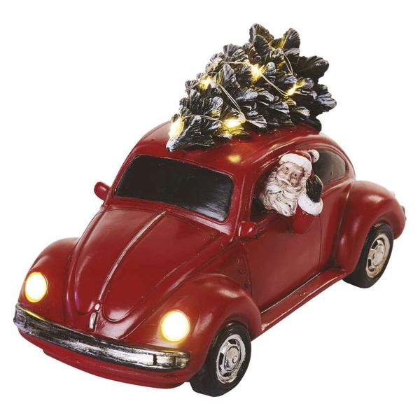 LED Red Car with Santa, 12.5 cm, 3x AA, Interior, Warm White image 1