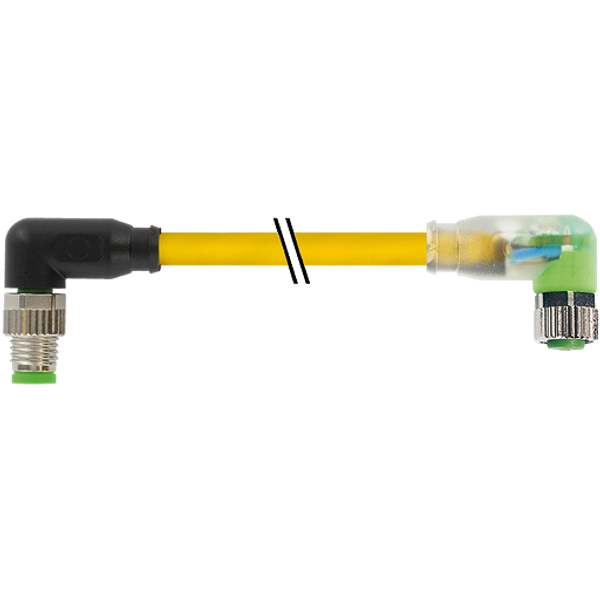M8 male 90° / M8 female 90° A-cod. LED PVC 3x0.25 ye UL/CSA 0.6m image 1