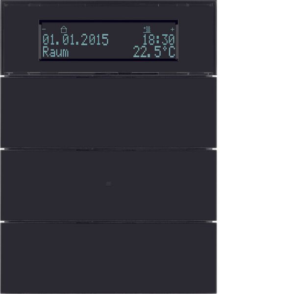 B.IQ push-button 3gang thermostat, display, KNX - B.IQ, glass black image 1