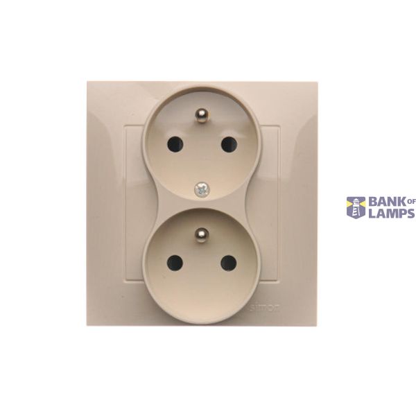Double socket outlet with earthing and shutters - Czech pin system, (Complete product), 16A, 250V, Screw, cream white/electro white image 1