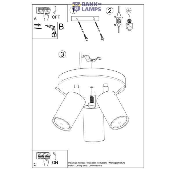 RING CEILING LAMP 3P BLACK GU10 3X40W IP20 image 4