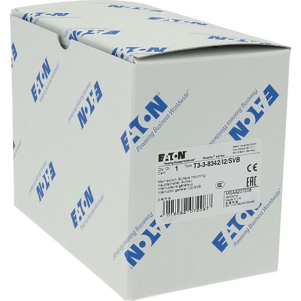 T3-3-8342/I2/SVB Main switch, T3, 32 A, surface mounting, 3 contact unit(s), 6 pole, Emergency switching off function, With red rotary handle and yellow locking ring, image 39