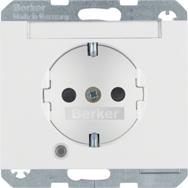 Schuko socket with LED and label holder K.1 polar white, glossy image 1