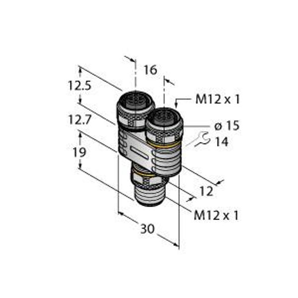 2-Way Splitter Y-Splitter with LED, M12 × 1 Male Connector — 2 × M12 × 1 Female Connectors   YB2-FSM5-2FKM5.4-P7X3 image 1
