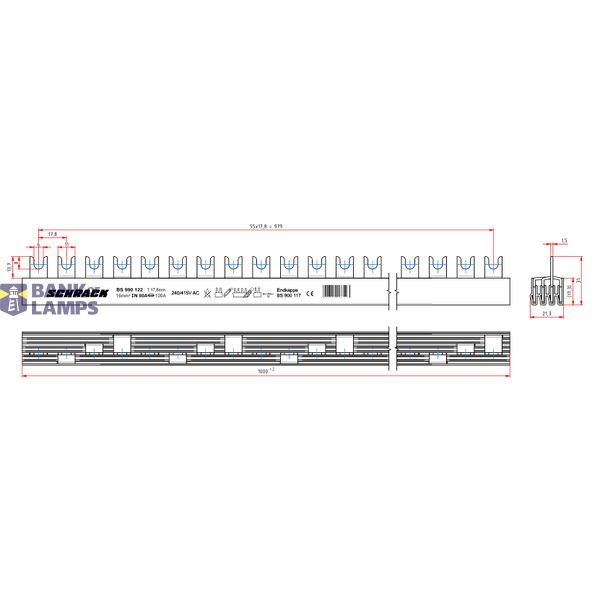 C-Busbar 4-pole, L1/L2/L3/N, 16mmý, 1m image 3