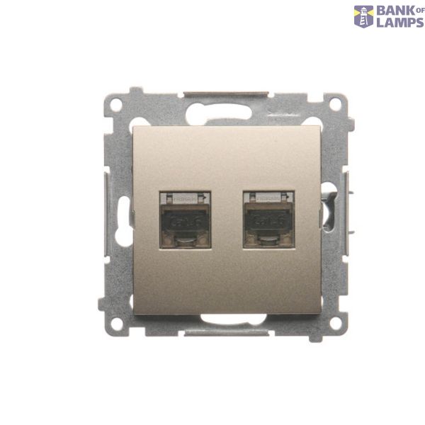 Double computer socket RJ45 category 6 with anti-dust cover, (module), Gold matt, metalic image 1