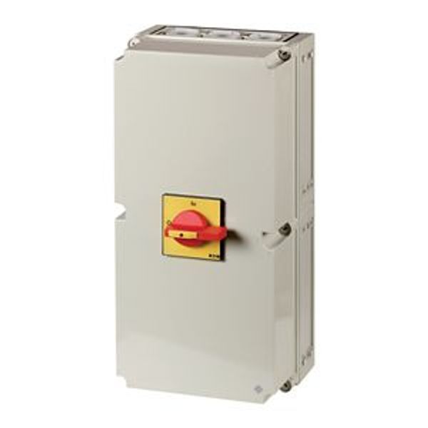 T8-3-8342/I48/SVB/HI11 Main switch, T8, 315 A, surface mounting, 3 contact unit(s), 6 pole, 1 N/O, 1 N/C, Emergency switching off function, With red rotary handle and yellow image 4