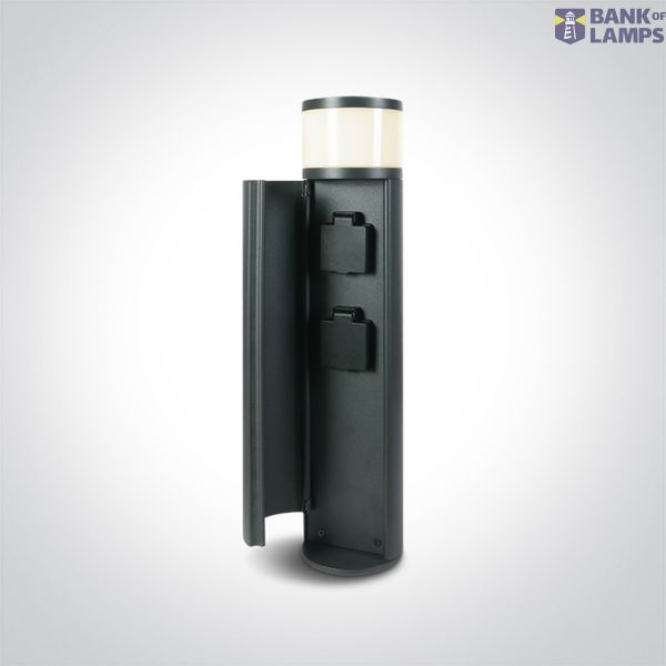 ANTHRACITE LED BOLLARD 49cm 3W WW IP44 230V 2x SCHUKO sockets Max 1000W each image 1