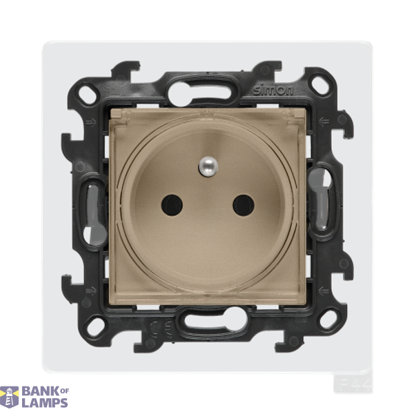 Single socket outlet with earthing for IP44 version with frame seal, with shutters, Push In system, (module), Simon 24, IP44, 16A, champagne matt, Flap color: Transparent image 1