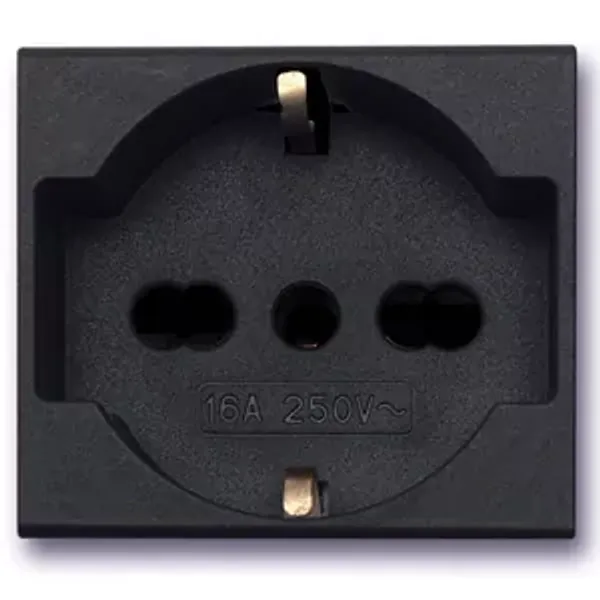 Combined schuko + italian standard socket outlet 2P+E  10/16A 250V with shutters - 2 modules image 1