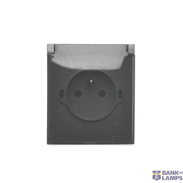 IP44 single socket outlet - transparent flap, dark grey, 16A image 1