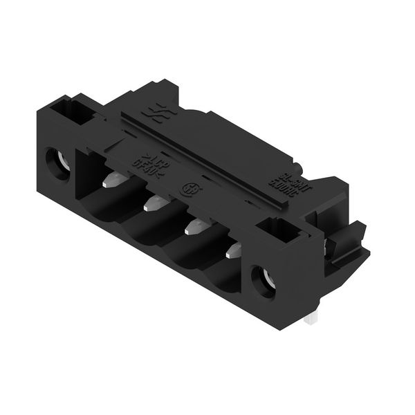 PCB plug-in connector, male header, Solder flange, THT/THR solder connection, 5.00 mm, Number of poles: 4, 90°, Solder pin length (l): 3.2 mm, tinned, black, Box image 3