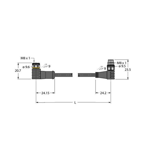Actuator and Sensor Cable, PUR Extension Cable   PKW3M-P7X2-0.3-PSW3M/TXL image 1