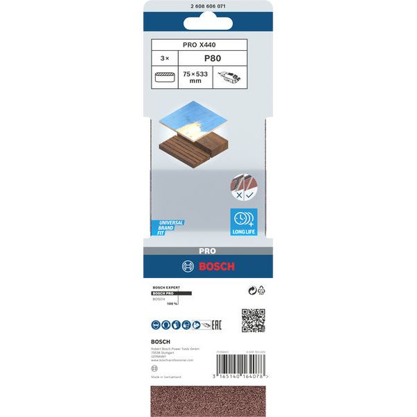 3-piece X440 sanding belt set 75 x 533 mm, 80 image 2