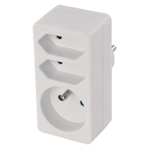 Multiple Socket 2× rectangular + 1× round, white image 1
