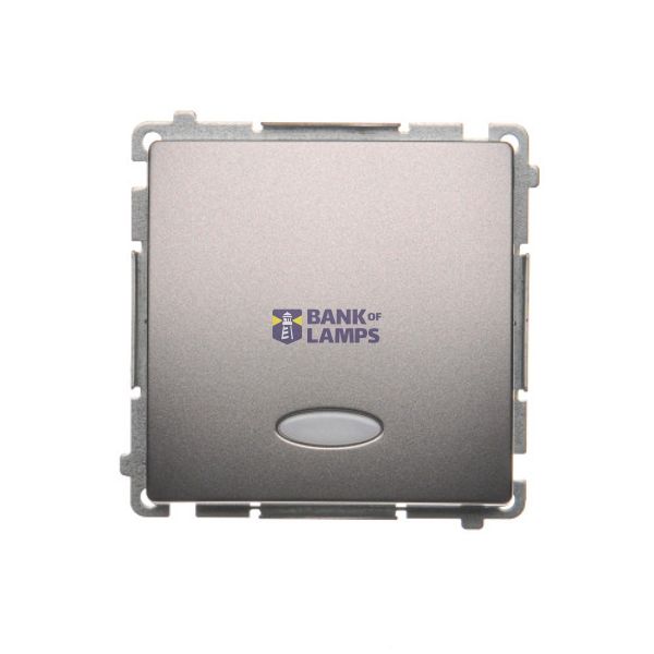 Single switch with indicator light, with indicator light LED not replaceable Color: blue, (module), 10AX, quick connection, Inox, metallized image 1