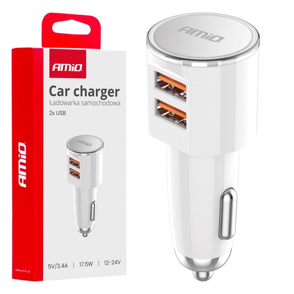 Car charger 2x USB-A 3.4A 12/24V AMiO-03888 image 1