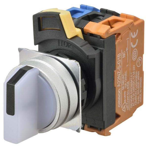 Selector A22NW Ã˜22, 3 position, Lighted, bezel brushed M, AUTO RESET O A2241987H image 1