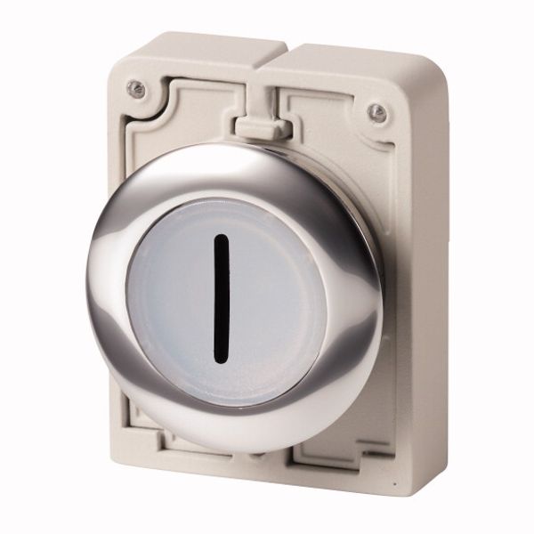 M30C-FDRL-W-X1 Illuminated pushbutton actuator, RMQ-Titan, Flat, maintained, White, inscribed 1, Metal bezel image 1