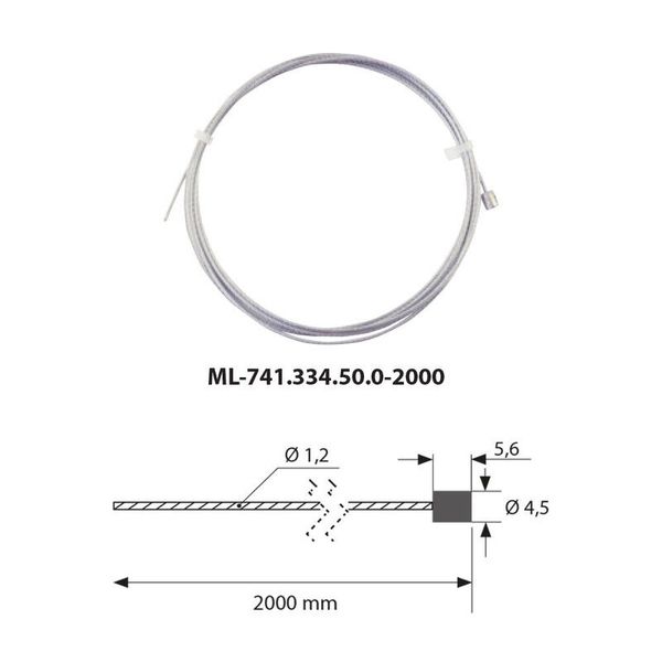Suspension steel cable, 1.2x2000mm, ended with a roller 4.5x5.5mm image 1