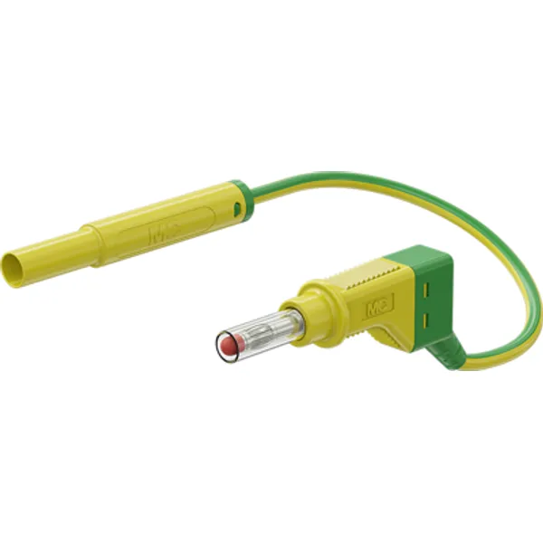 Measuring lead with (4 mm lamella plug, straight) to (4 mm lamella plug, straight), 2 m, yellow/green, PVC, 1.0 mm², CAT II, 66.1048-20020 image 1