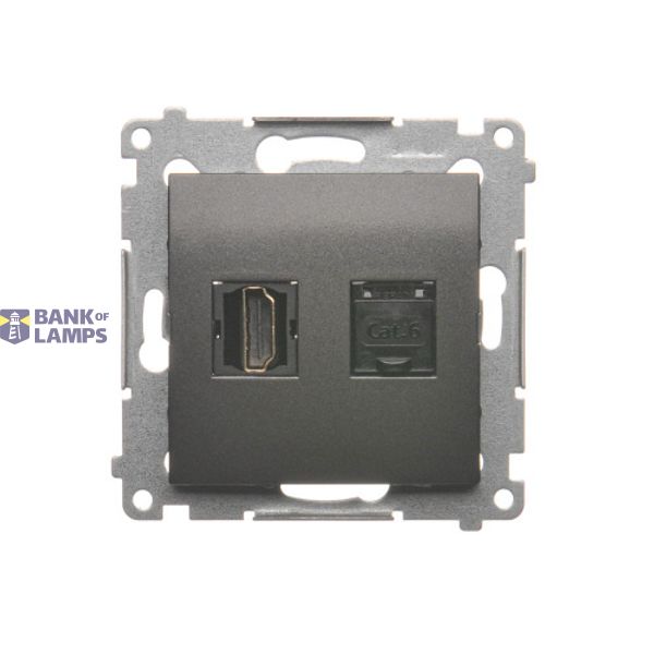 HDMI socket + computer socket RJ45 cat.6, anthracite, metalic image 1