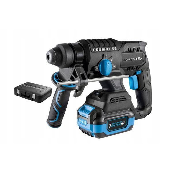 CORDLESS BRUSHLESS ROTARY HAMMER WITH CHISELING FUNCTION 18V+ 2xBATTERY PACK 4.0 18V + CHARGER 4A 18V + BMC image 1