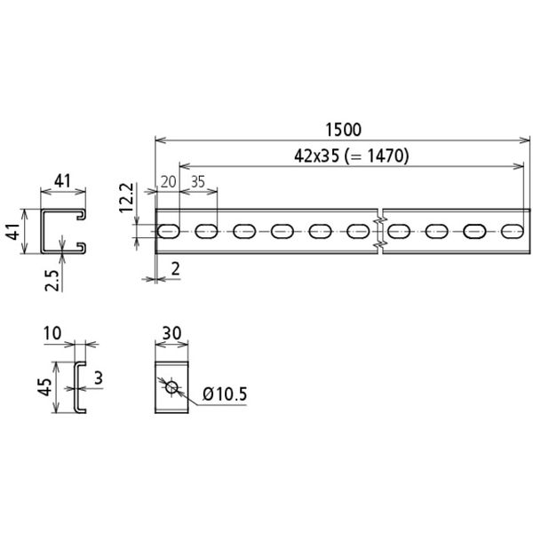 C-rails L 1500mm StSt (V4A) including retaining clips, screws and nuts image 2