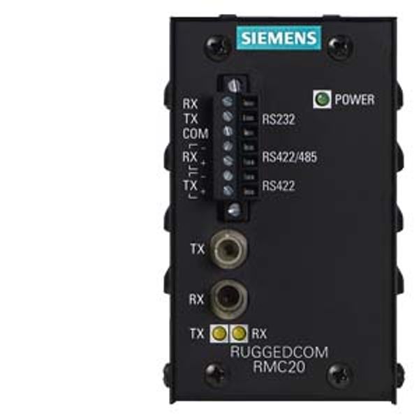 RUGGEDCOM RMC20 media converter is a utility-grade, protocol-independent, serial-to-fiber and serial standards converter for all serial communication  6GK6002-0AC03-0AA1 image 1